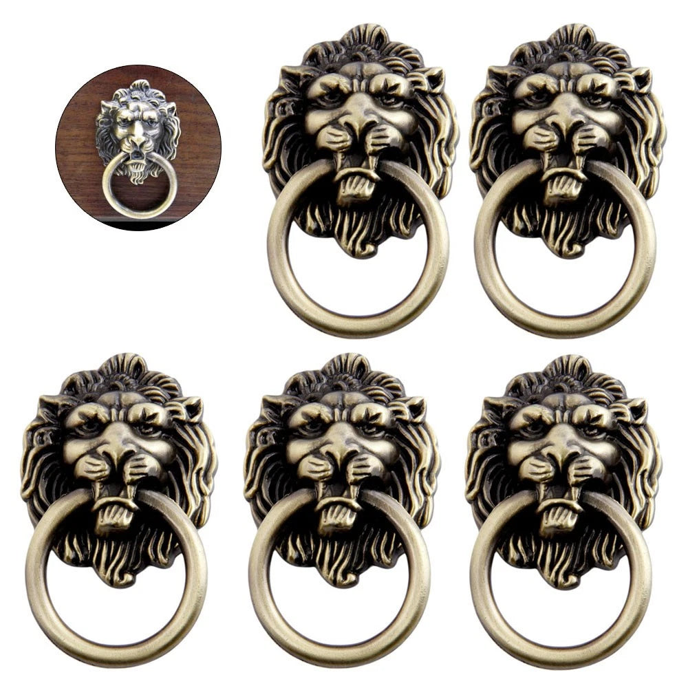 5Pcs Antique Lion Head Pull Handle Ring Cabinet Pulls Door Drawer Furniture Knob