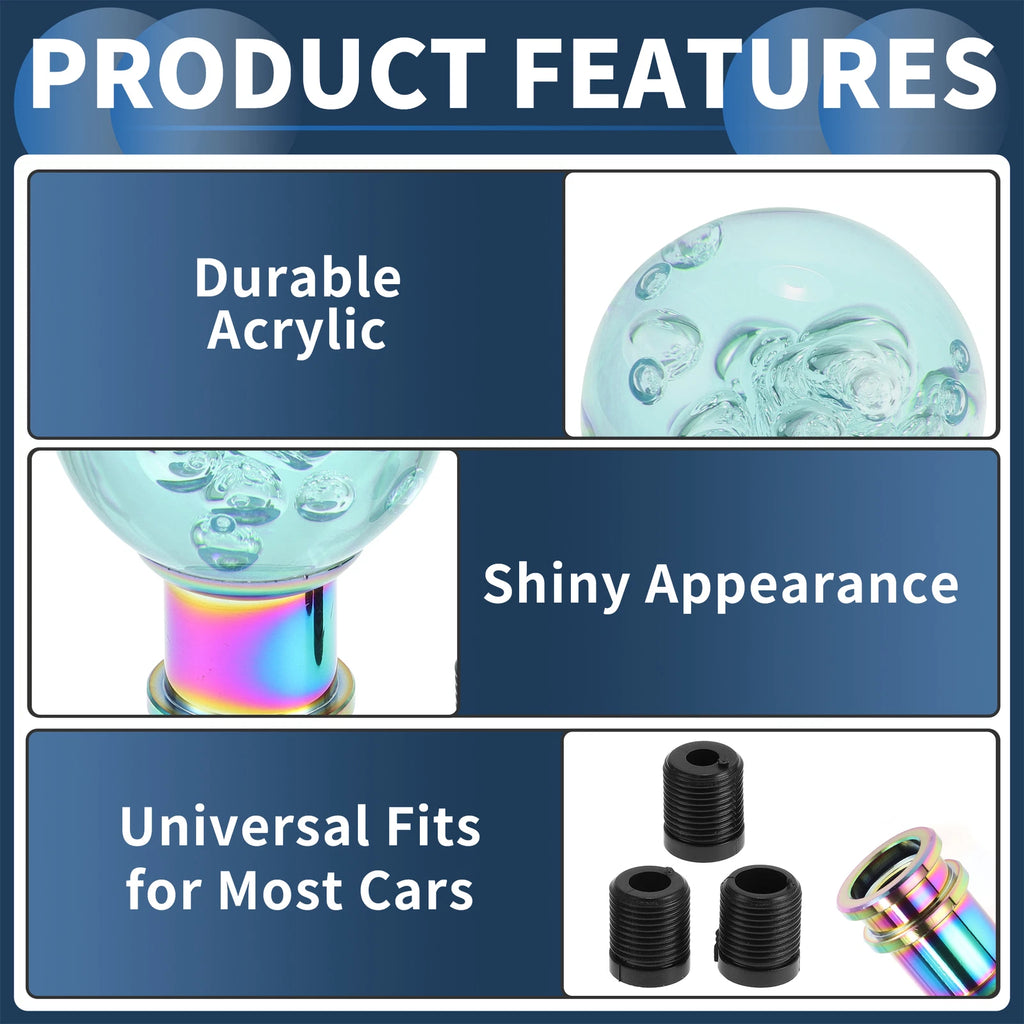 Shift Knob with 3 Adapters for Universal Vehicles (9cm, Light Blue)