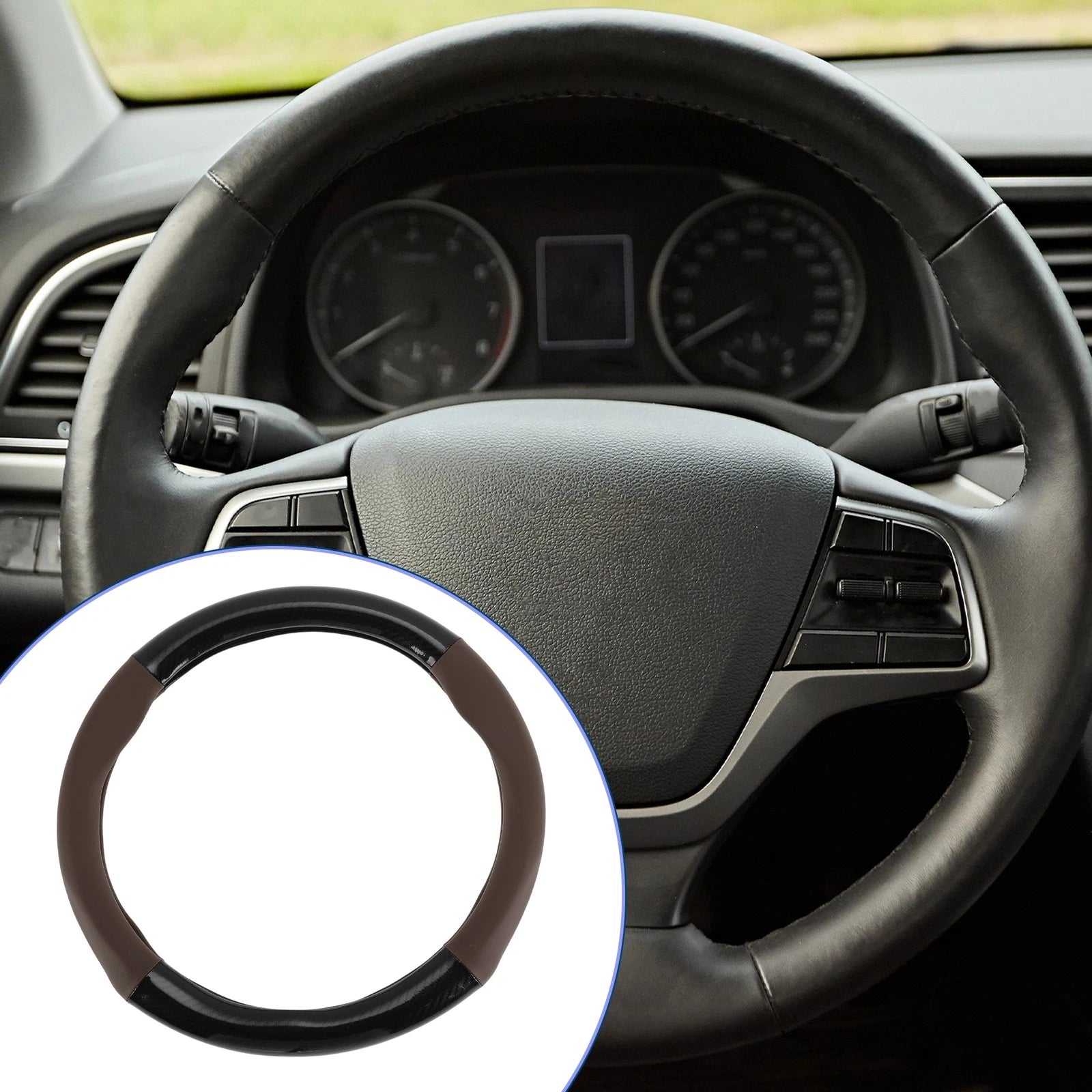 PU Artificial Leather Steering Wheel Cover for Universal Vehicles (14.96")