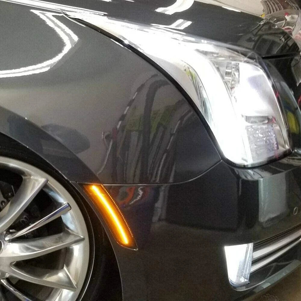 2X Smoke Amber LED Front Bumper Side Marker Lights for Cadillac XTS (2013–2017)