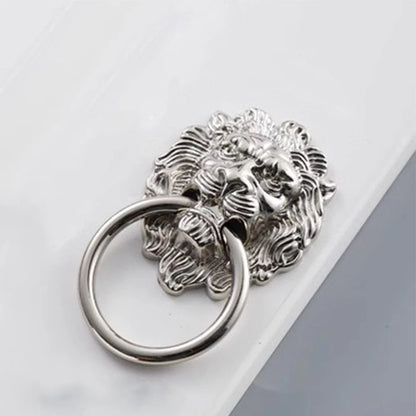 5Pcs Silver Lion Head Door Pull Handle Ring Cupboard Drawer Knob Cabinet Pulls