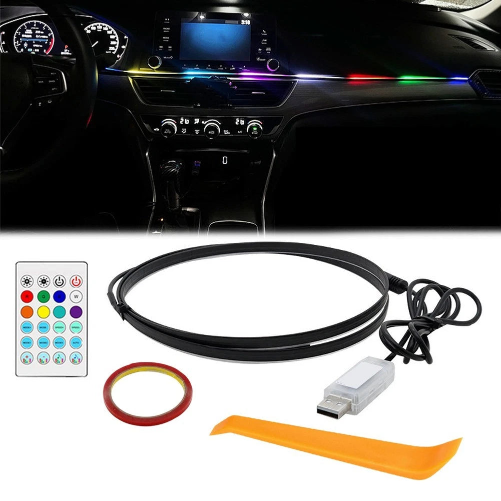 Car Interior LED Ambient Lighting Kit with Music Sound Controlled Remote 110cm