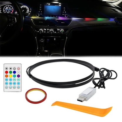 Car Interior LED Ambient Lighting Kit with Music Sound Controlled Remote 110cm
