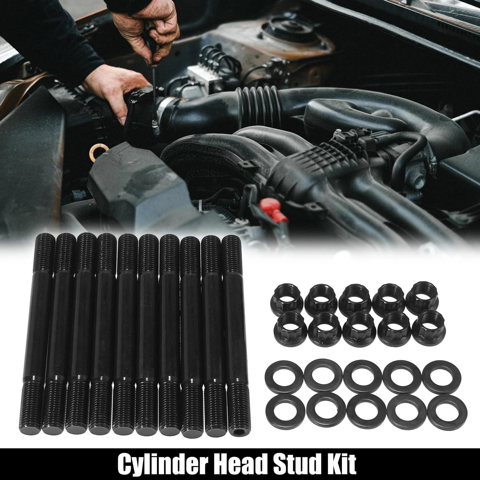 Cylinder Head Stud Kit Black Metal for Mitsubishi EVO8 EVO9 Eclipse (1994–2019)