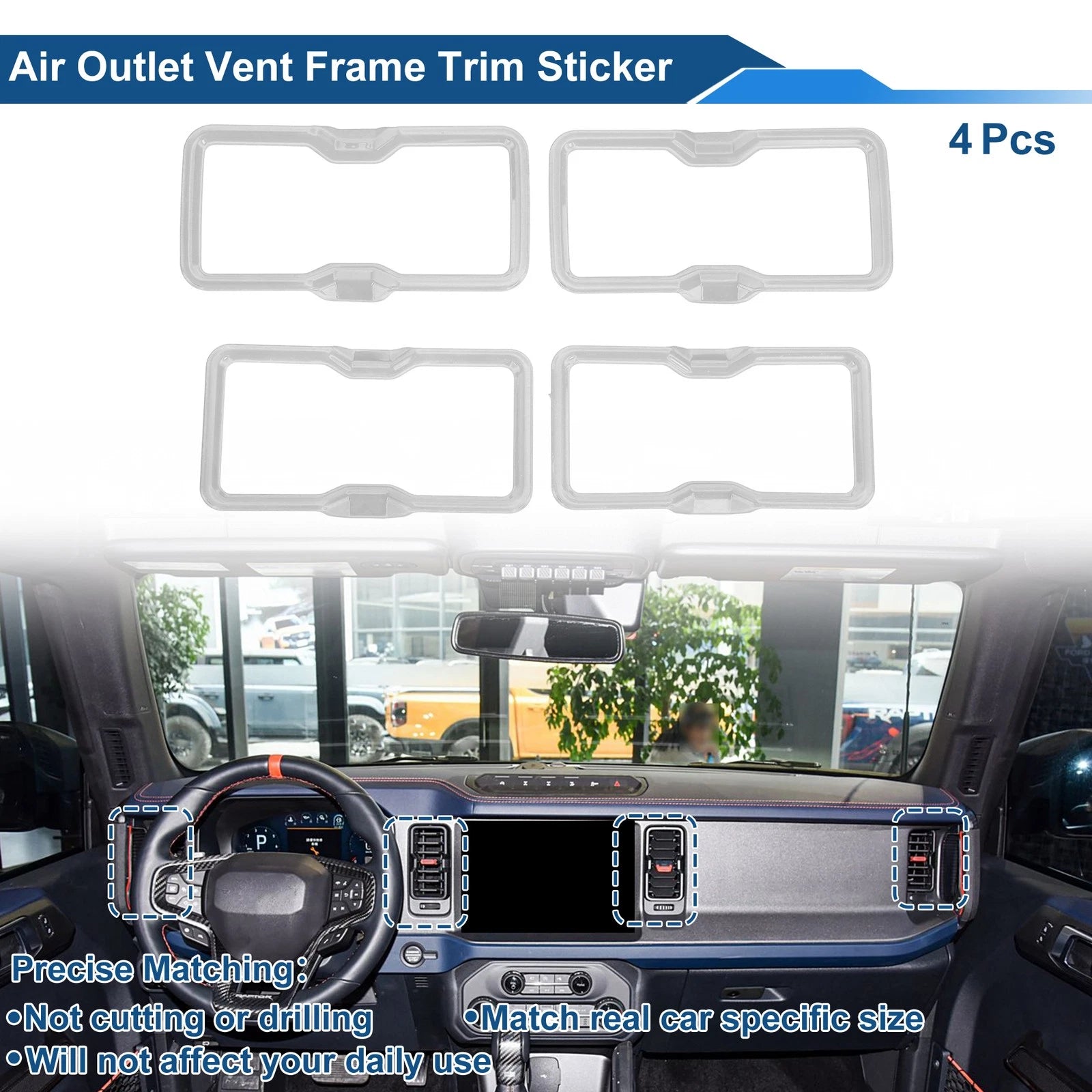Air Condition Outlet Vent Trim Cover Frame for Ford Bronco 2021–2024 4Pcs White