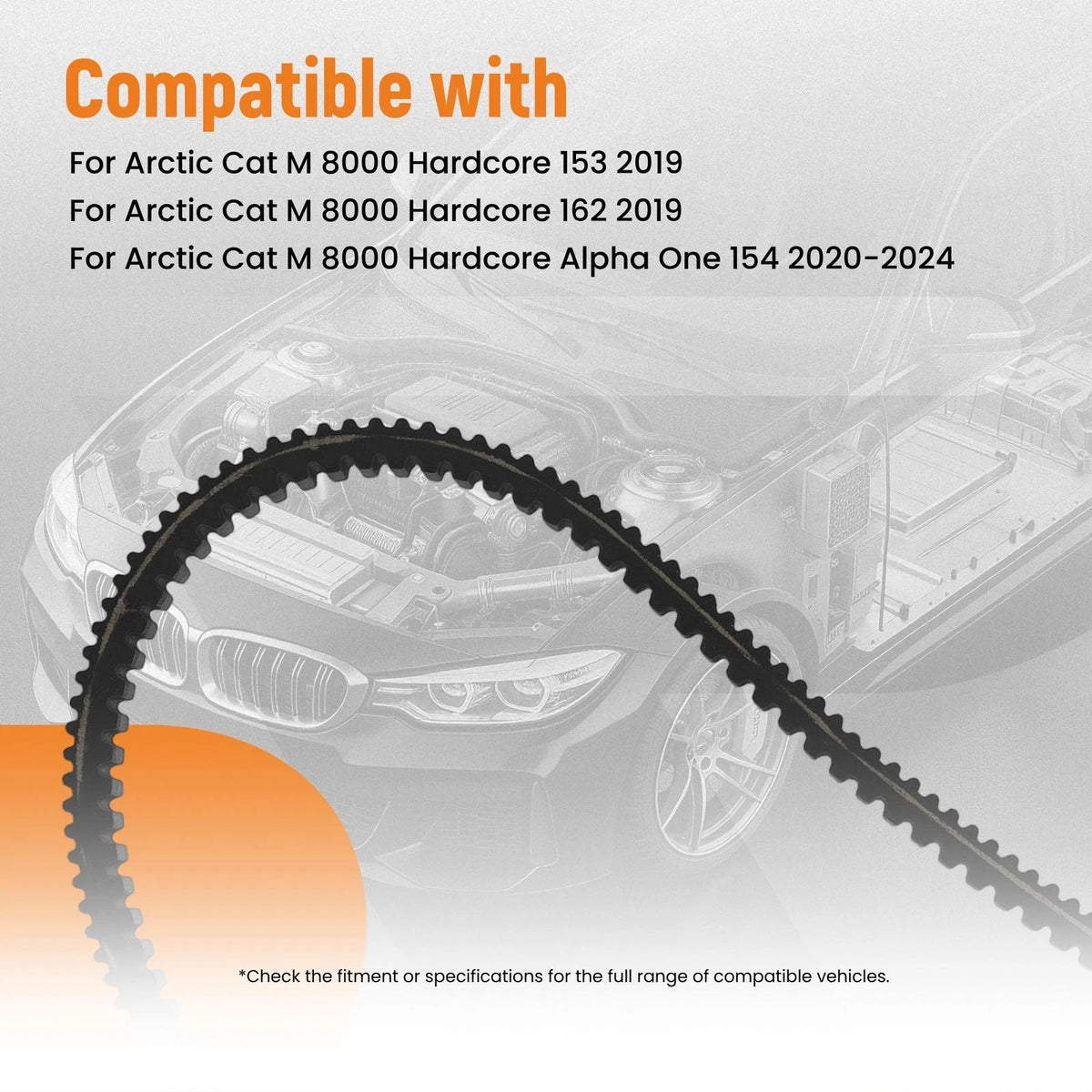 Clutch Belt for Arctic Cat ZR 8000 Ltd ES (2018–2022) 0627-111 1233mm