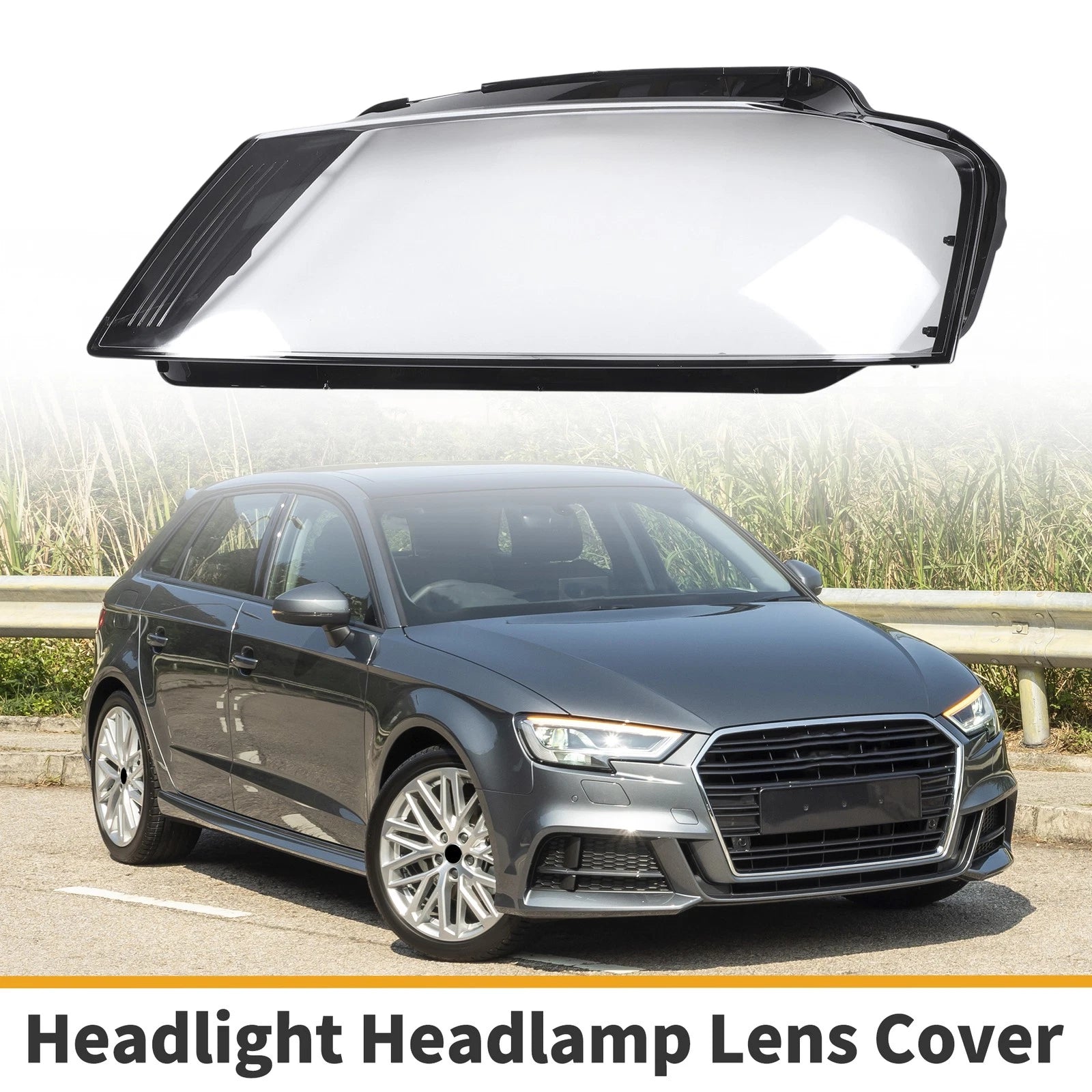 1 Pc Headlight Lens Cover for Audi A3 (2009–2012) Clear Black