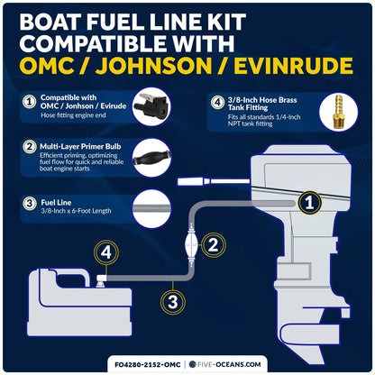 Fuel Line Kit 3/8" x 6' for OMC/Johnson/Evinrude Marine (EPA/CARB)