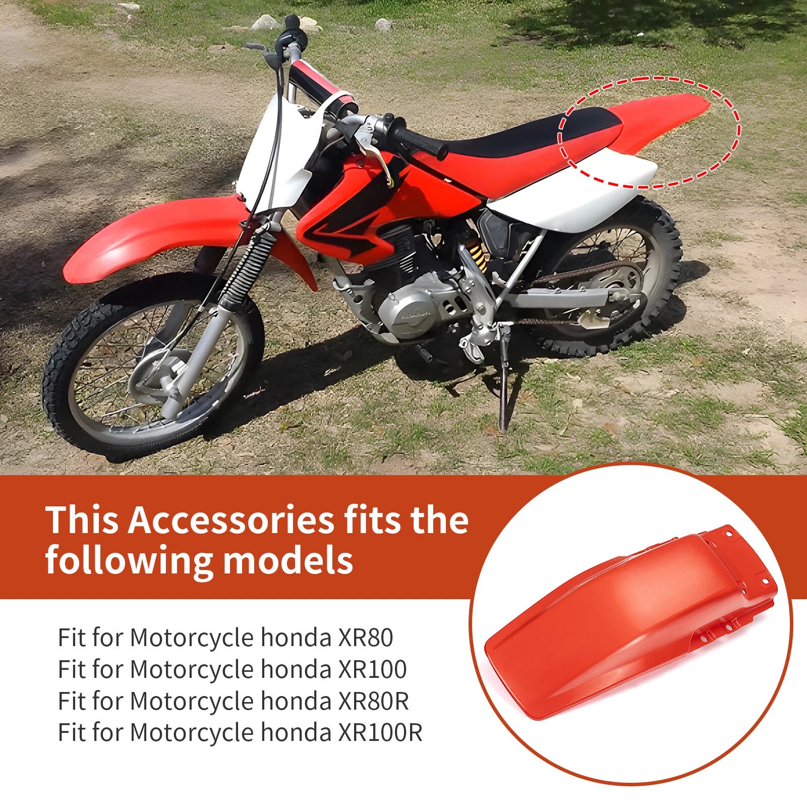 Rear Fender Red for Honda XR80 XR100 XR80R XR100R (1985–2000)