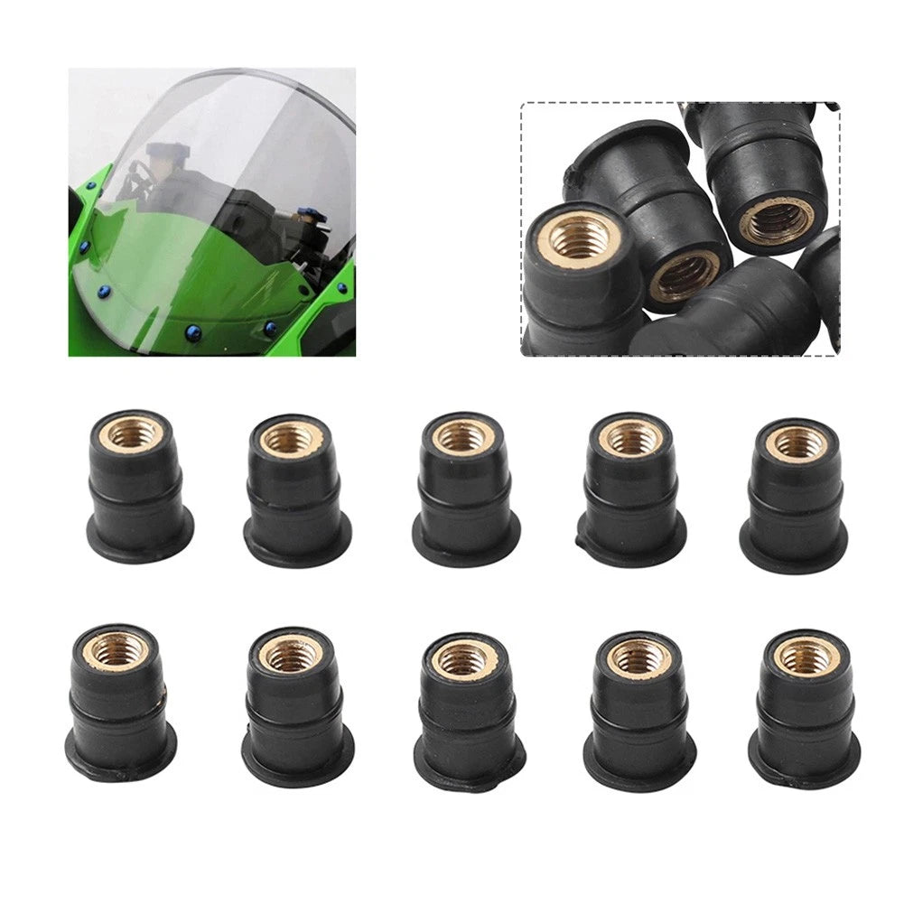 10PCS Universal Rubber Windshield Nut M6 Vibration Damper Neoprene Fairing Nut