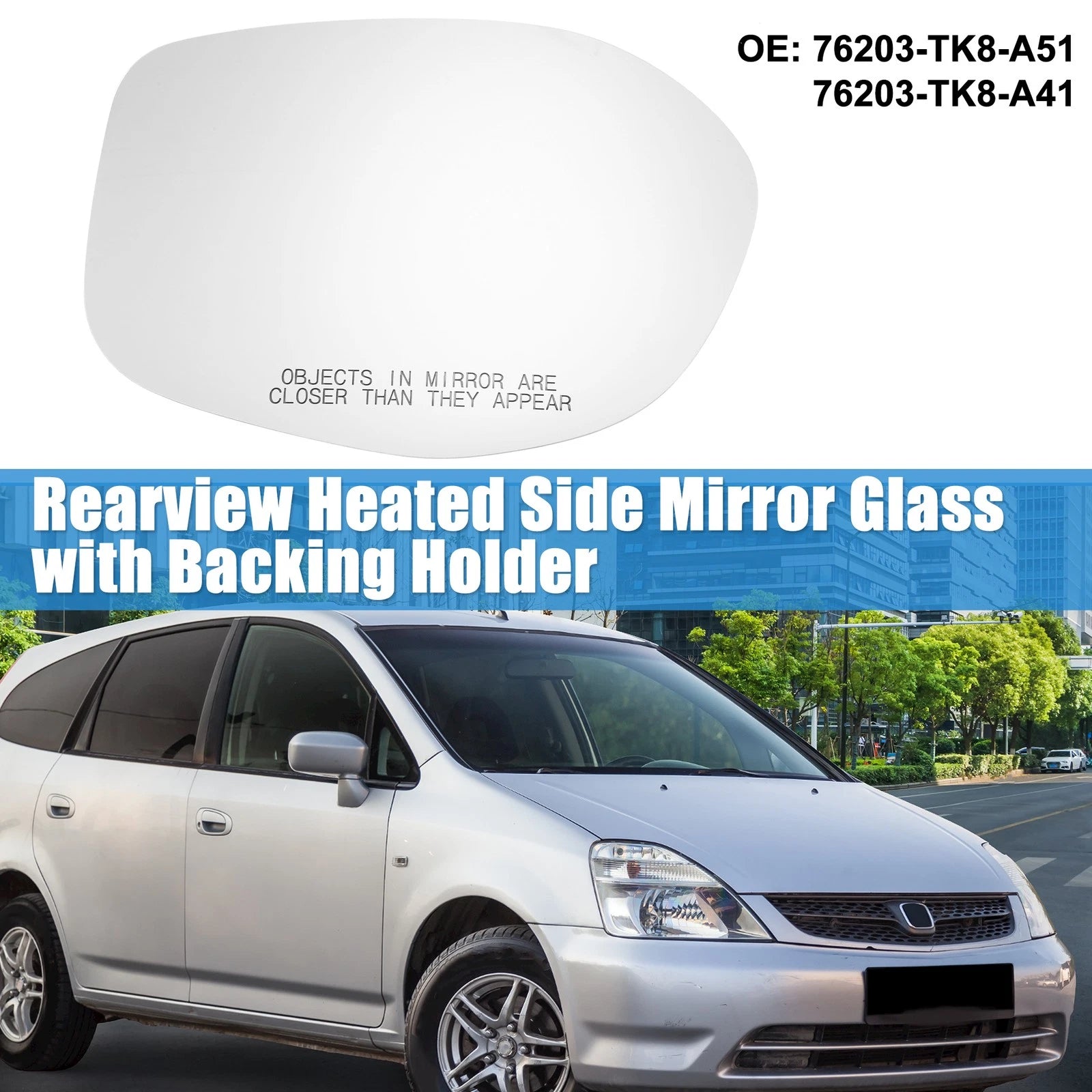 Heated Mirror Glass Rearview Passenger Side Replacement for Honda Odyssey (2005–2017)