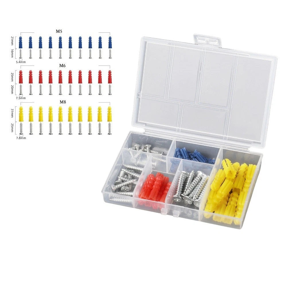 60 Pack Plastic Self Drilling Wall Anchors with Screws M5 M6 M8