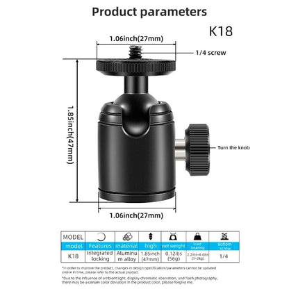 1/4 Universal Mount for Camera Tripod Adapter 360° Swivel Mini Ball Head