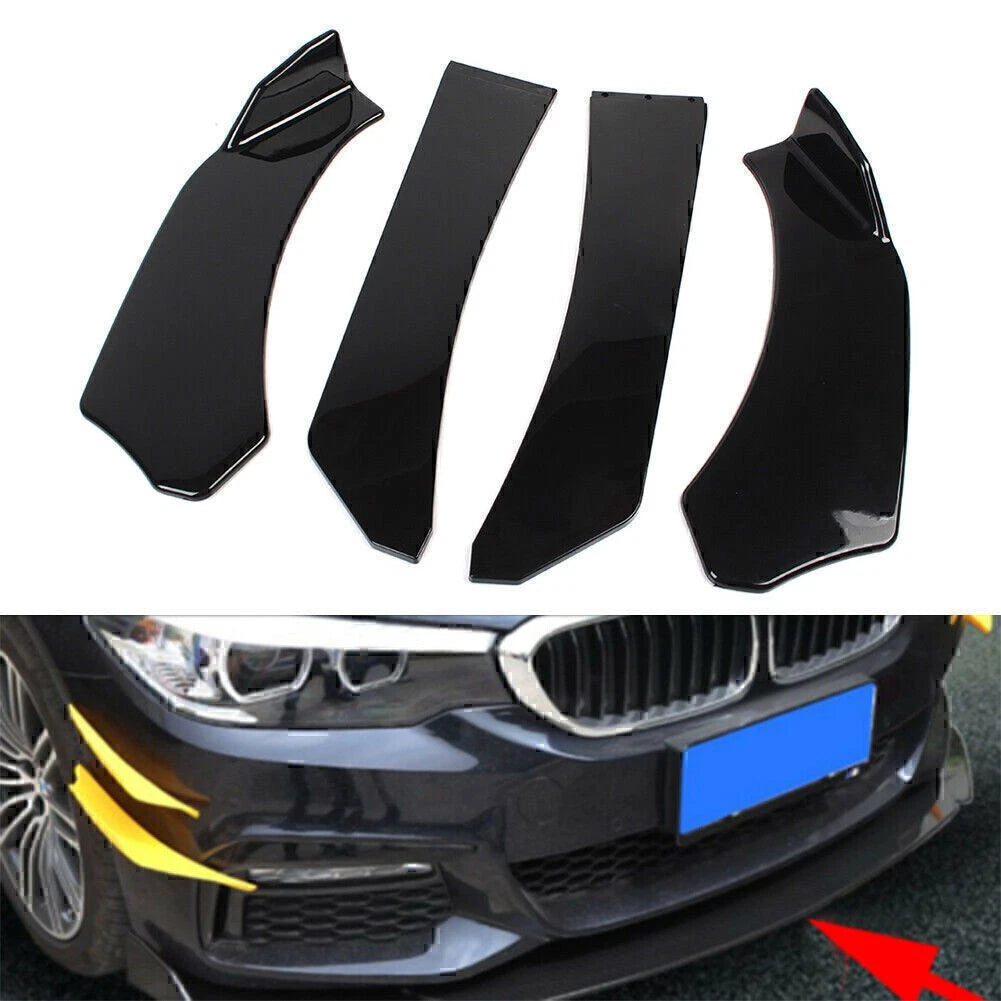 4 Pcs Universal Car Glossy Black Front Bumper Lip Chin Spoiler Splitter Body Kit