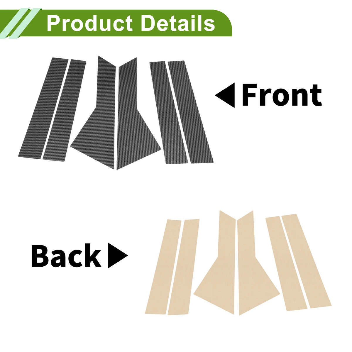 6 Pcs Pillar Window Trim for Chevy Captiva (2019–2024) Carbon Fiber Black