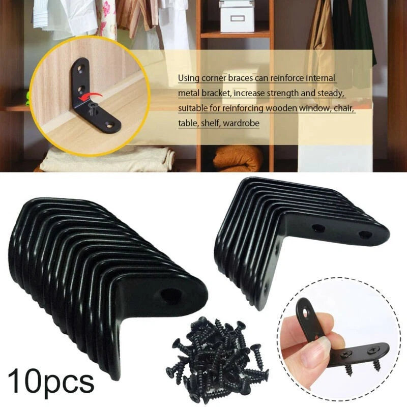L Shaped Brackets Set of 4 for DIY Projects - Black Anti-Rust