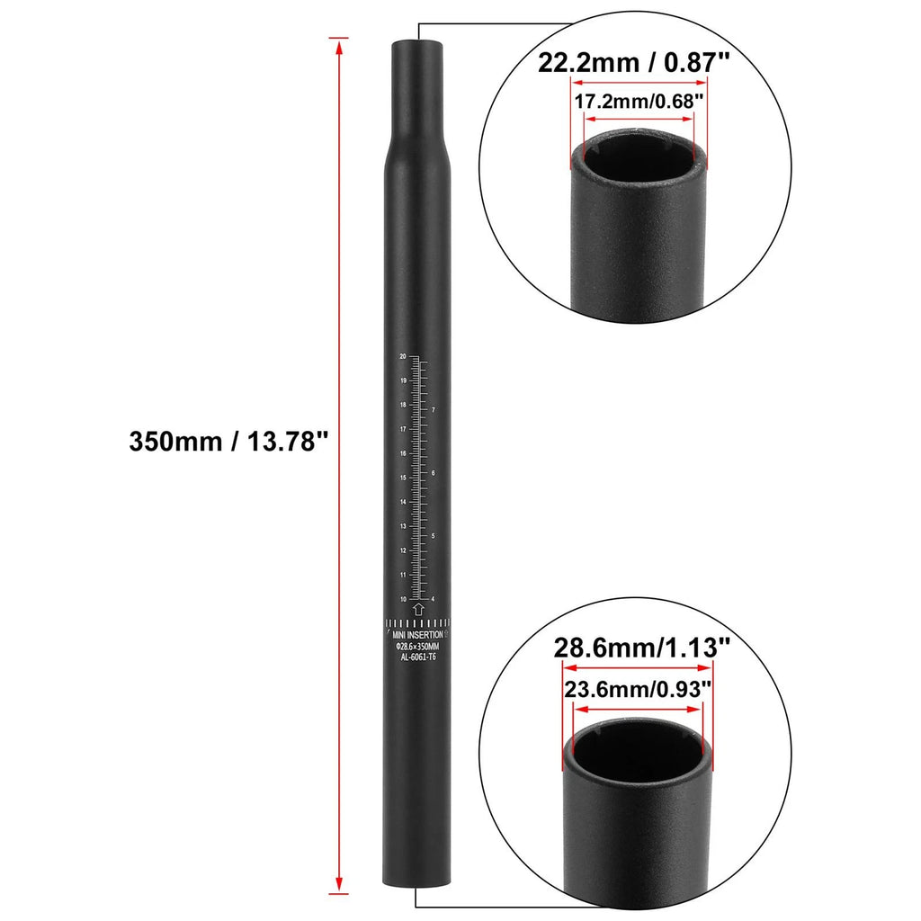 Bicycle Seat Post Aluminum Alloy with Scale Mark for 28.6x350mm Black