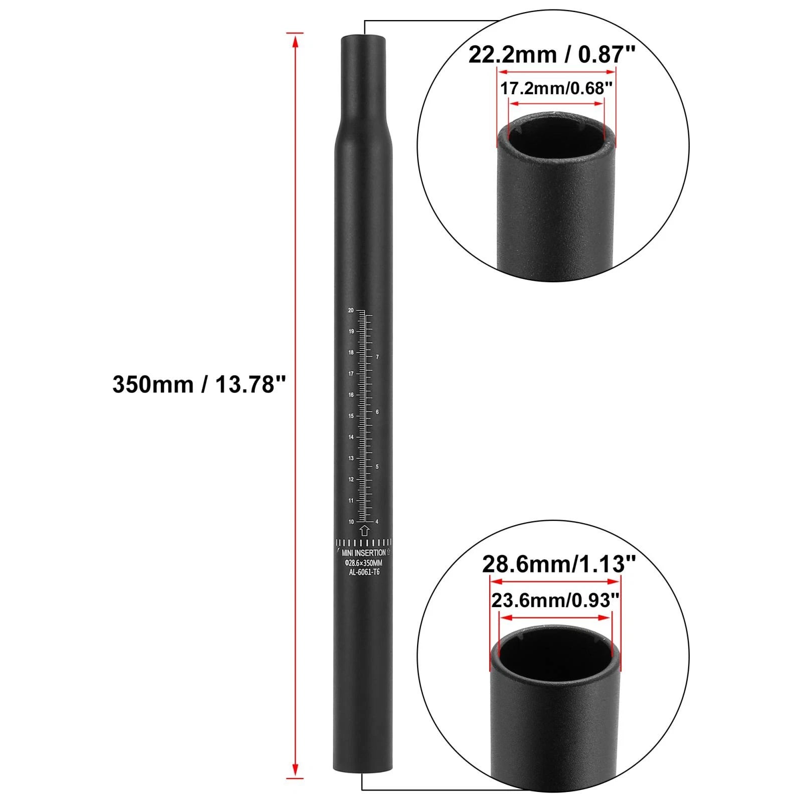 Bicycle Seat Post Aluminum Alloy with Scale Mark for 28.6x350mm Black