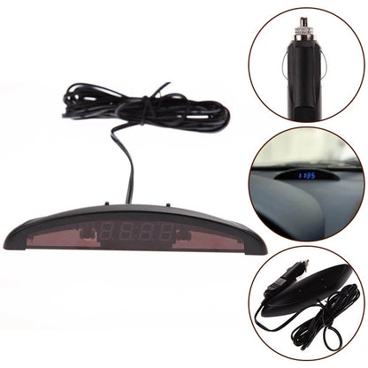 LED Display Car Clock Voltmeter for Universal Vehicles (3 in 1)