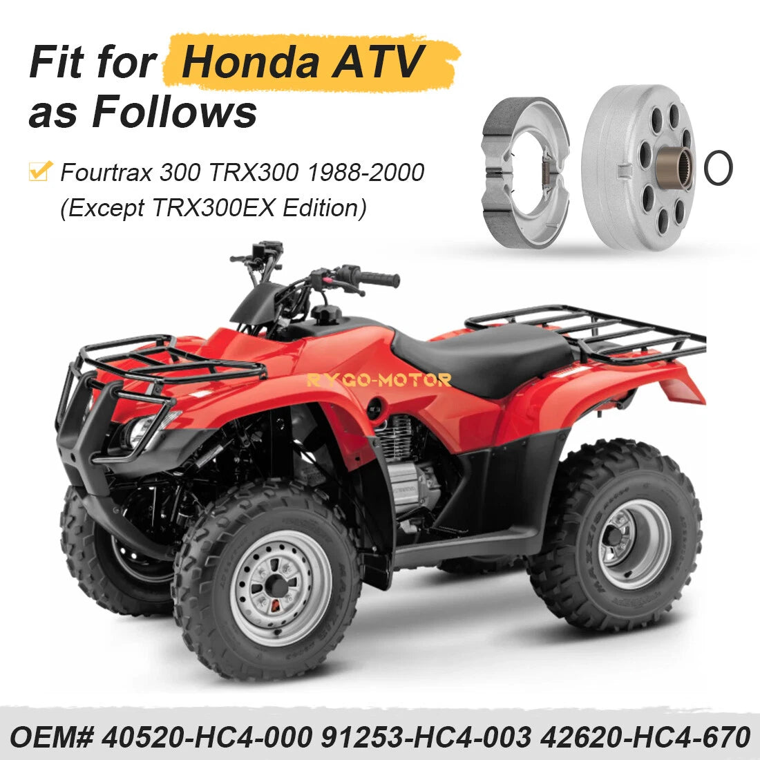 Rear Brake Drum with Brake Shoes Seal for Honda Fourtrax 300 TRX300 (1988–2000)