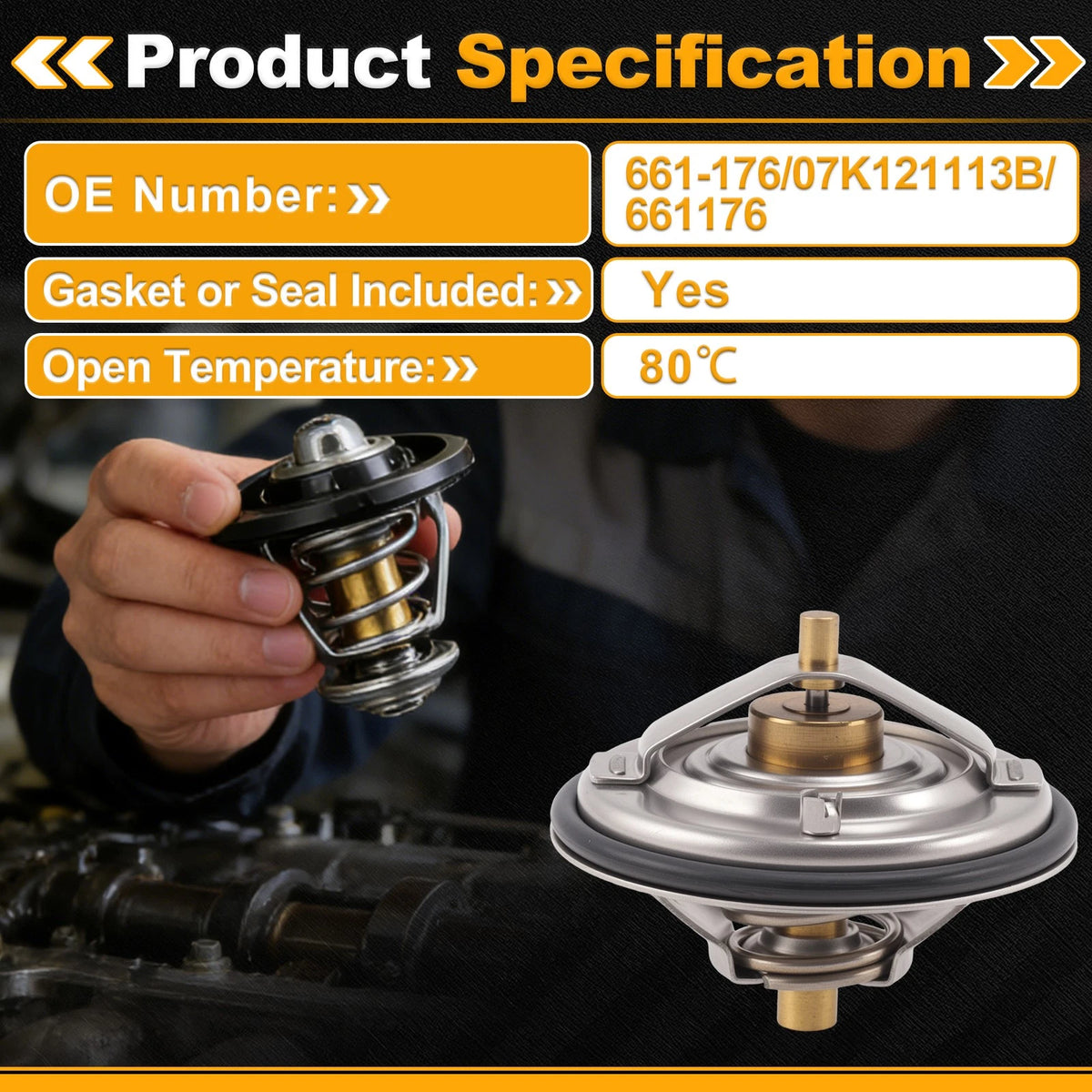 Engine Coolant Thermostat 661-176 for Volkswagen Beetle (2009–2010, 2012–2014) w/ Seal