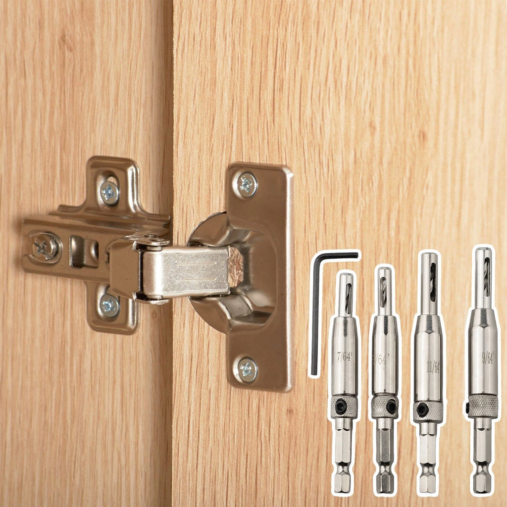 Set of 4 Self Centering Hinge Drill Bits for DIY Projects