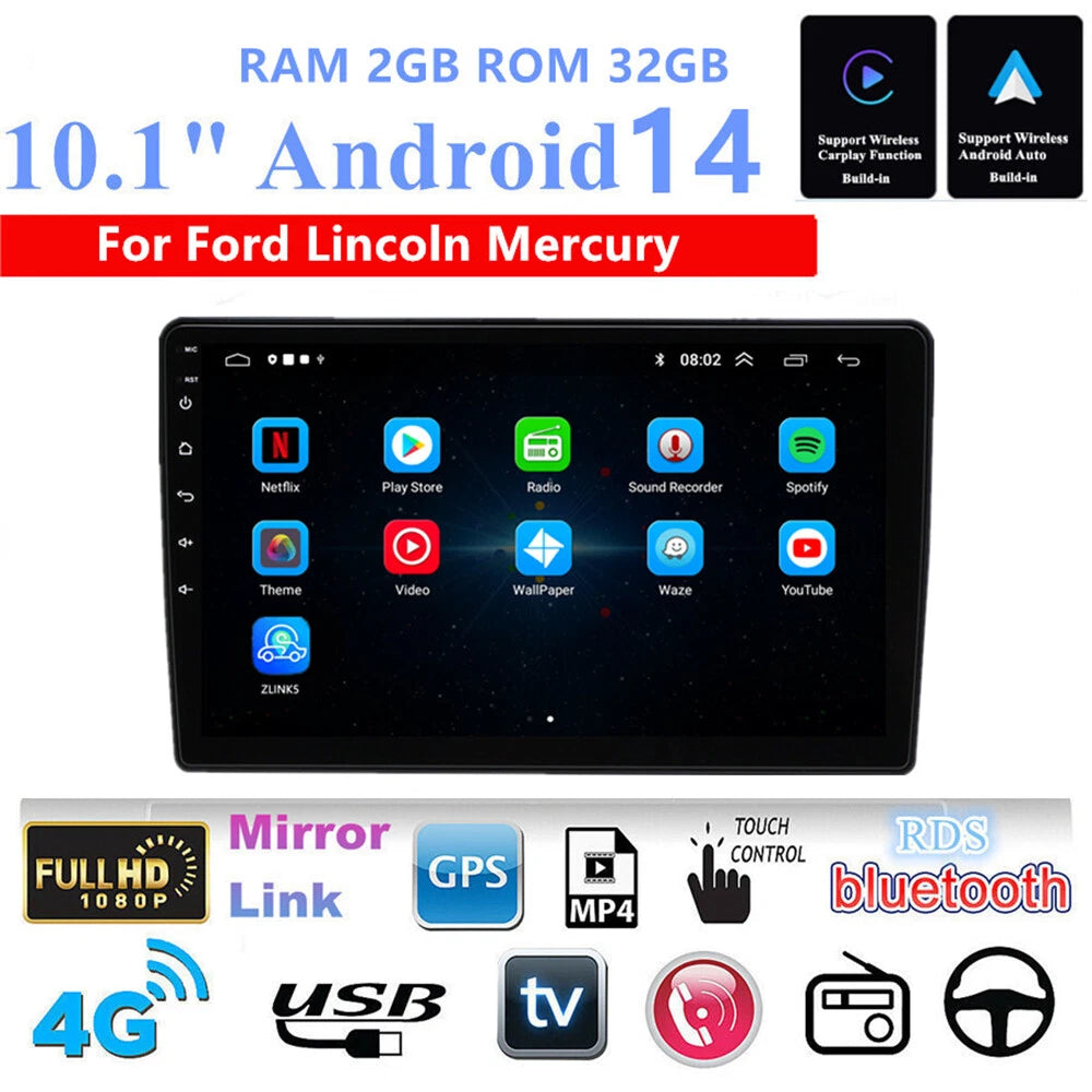 10.1'' Head Unit Car Stereo GPS Navi WIFI OBD RDS for Ford F150 (2004–2008)