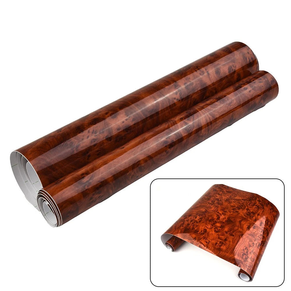 Maroon Wood Grain Vinyl Sticker Decal for Car Interior (30x124CM)