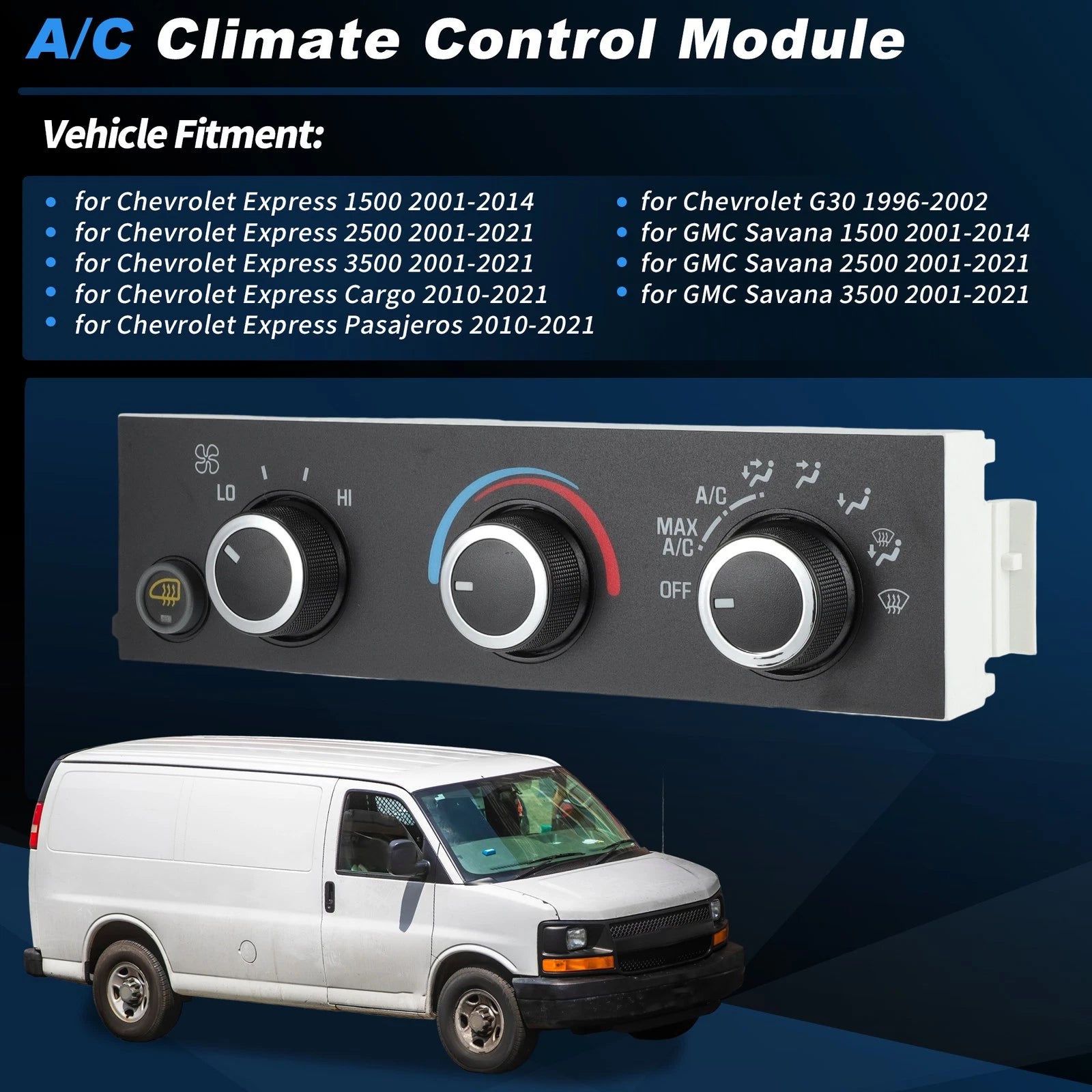 A/C Heater Climate Control Module Panel Replacement for Chevrolet Express 2500 3500 (2003–2022)