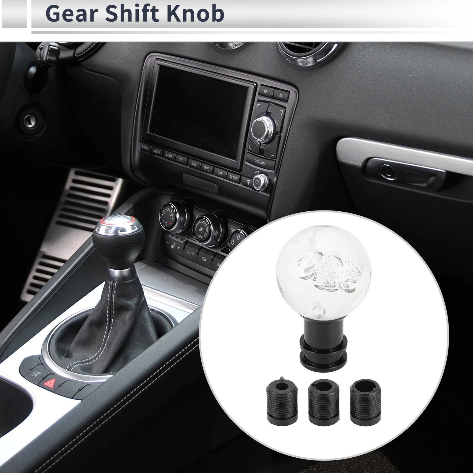 Set of 1 Shift Knob with 3 Adapters for Universal Fit (Automatic/Manual)