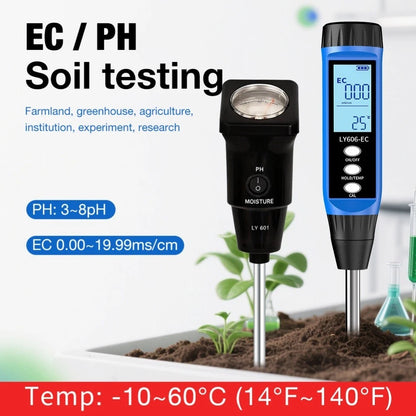 Soil Tester for Farm Garden (pH 3-14, 0-19.99mS/cm, LCD Display)