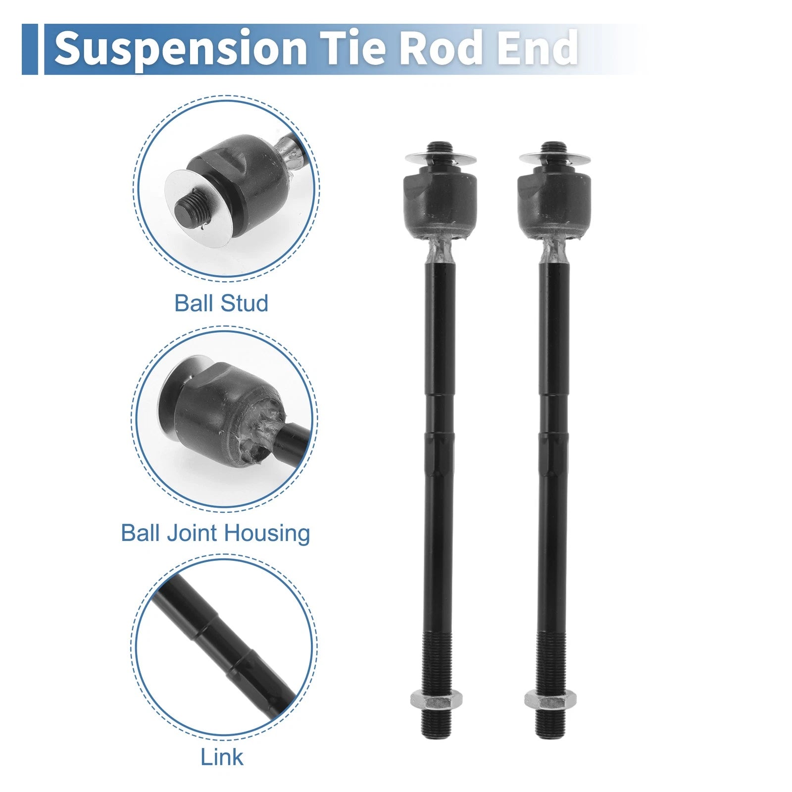 2X Front Inner Tie Rod End Links for Volvo S40 (2004–2011) EV800458