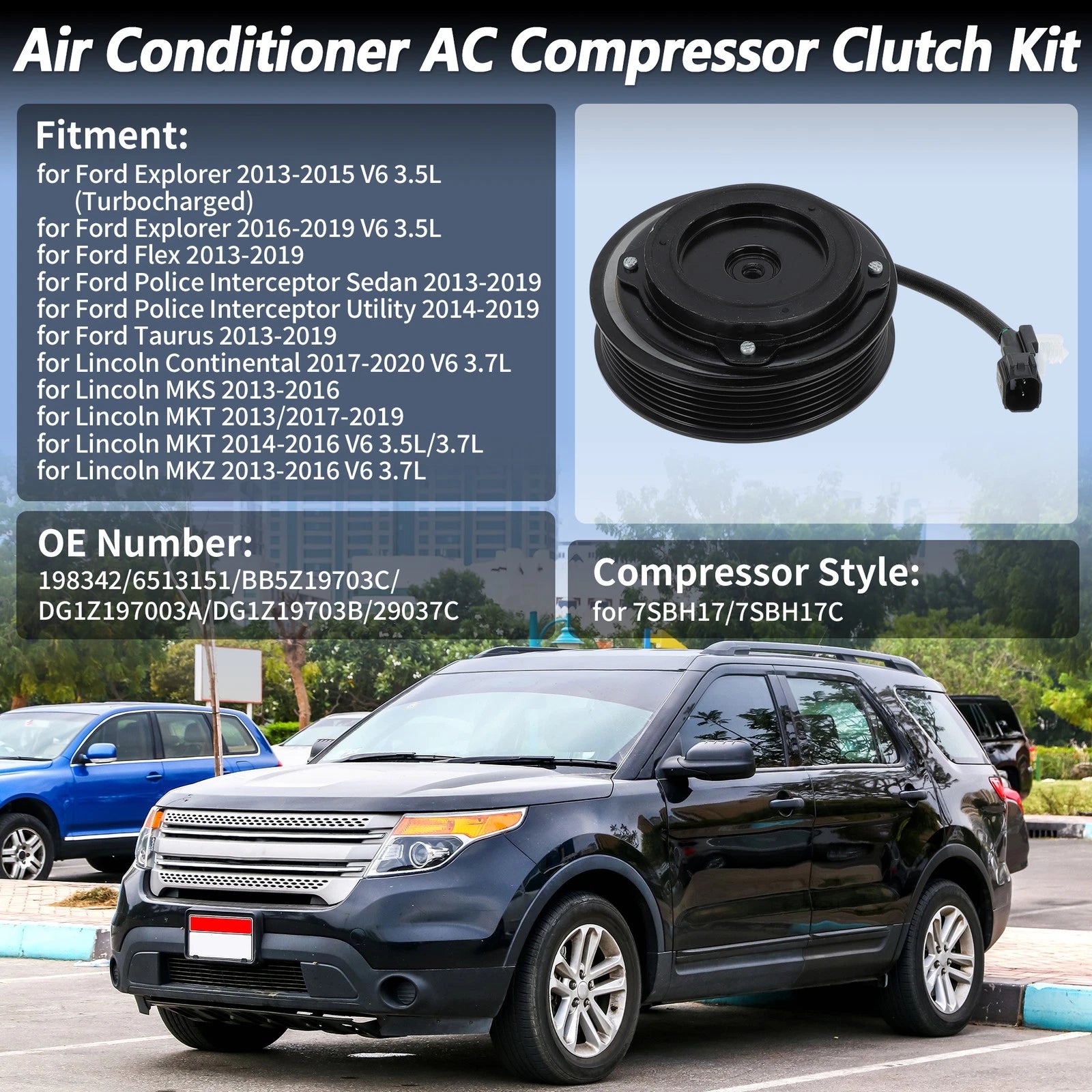 AC Compressor Clutch Kit Replacement for Ford Explorer Flex Lincoln MKS (2003–2019)