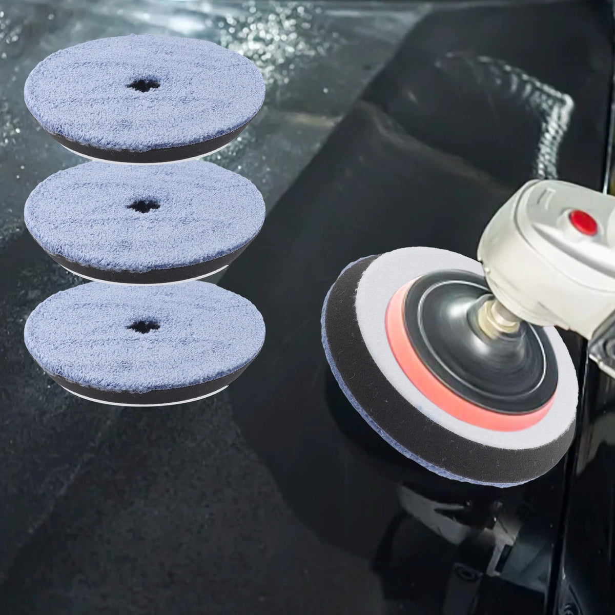 3X Microfibre Pads 150mm for Car Polishing and Detailing