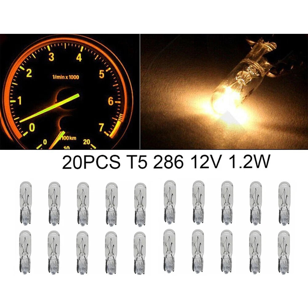 20Pcs T5 286 Dashboard Light Bulb for Car (12V 1.2W)
