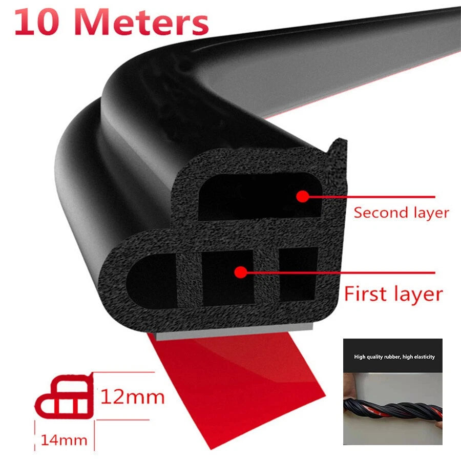 10M Universal Car Rubber L Shape Dual Layer Seal Strip For Car Door Hood Trunk