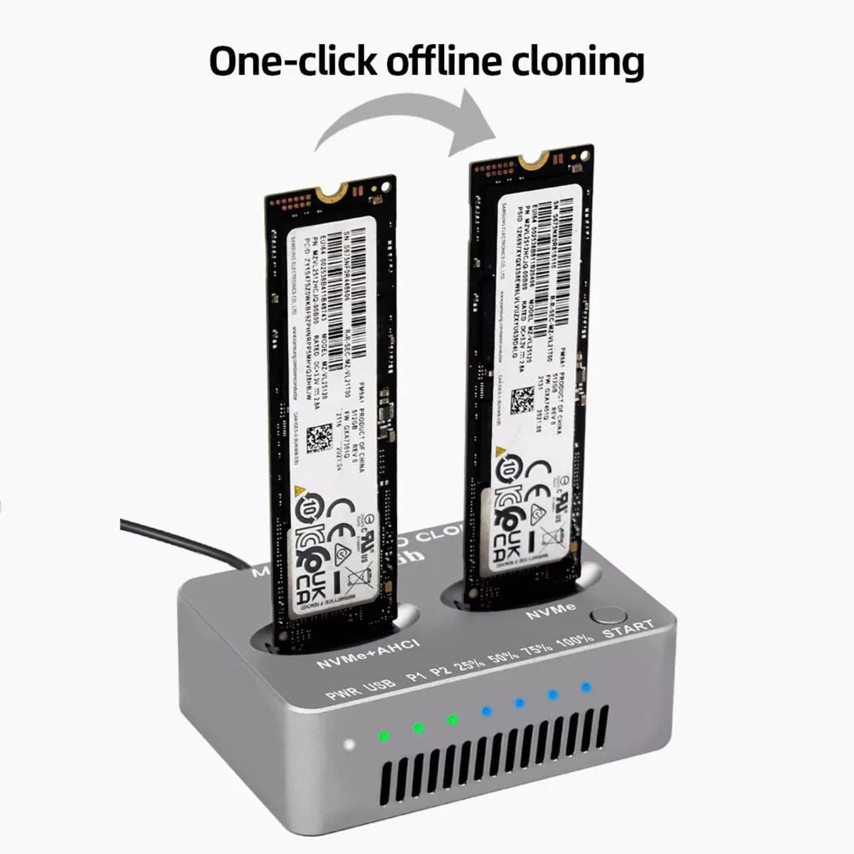 Dual-Bay M.2 NVME SSD Clone Enclosure for Windows (Gen2X2 20Gbps)