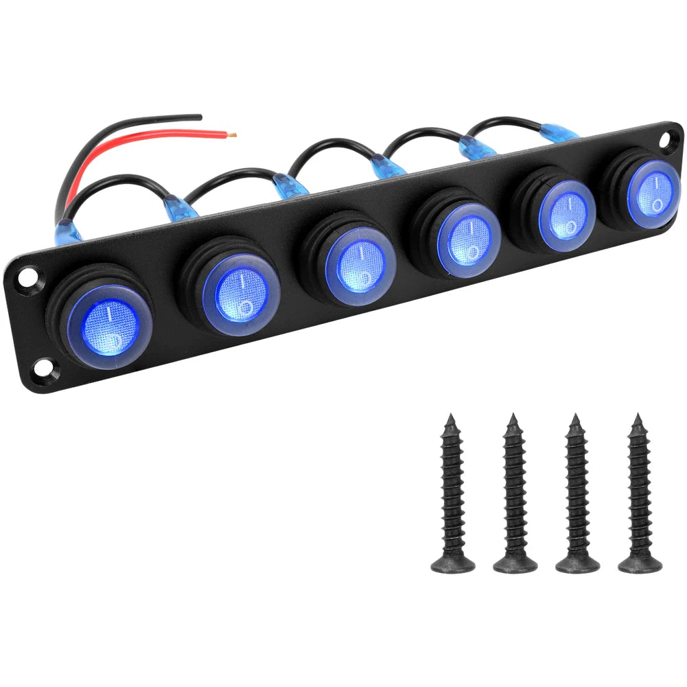 6-Position Waterproof Round Rocker Switch Panel for Outdoor and Marine