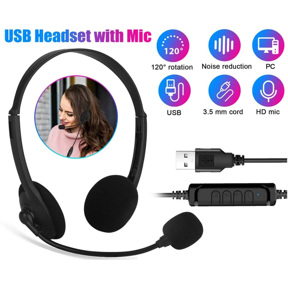 USB headset with clear chat microphone for office use