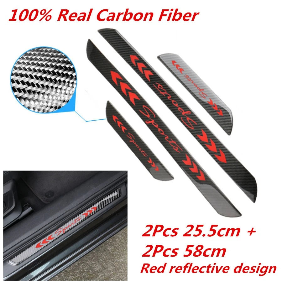 4Pcs Carbon Fiber Car Door Sill Cover Panel Protector for Universal Fit