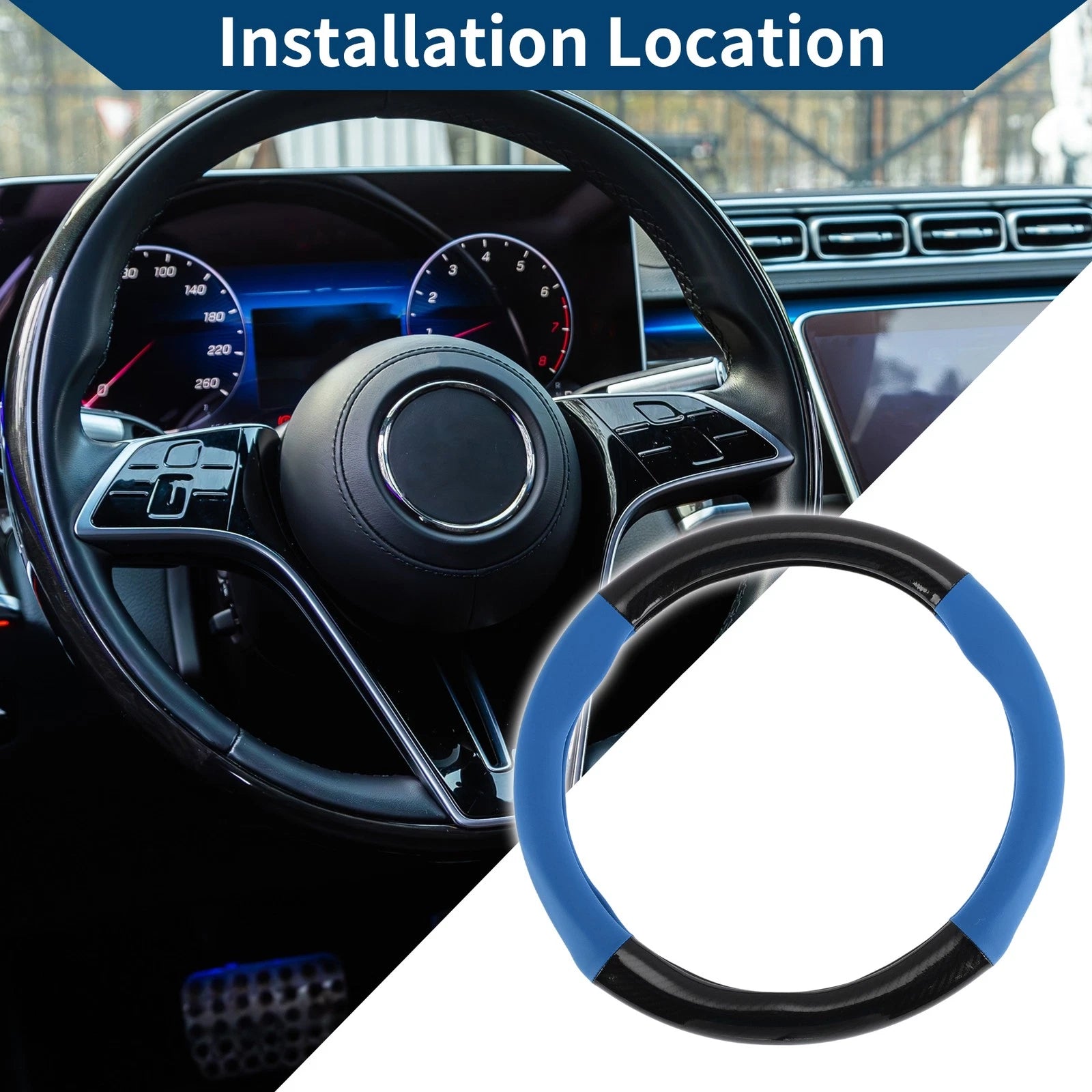 Steering Wheel Cover for - 14.96" Black Blue