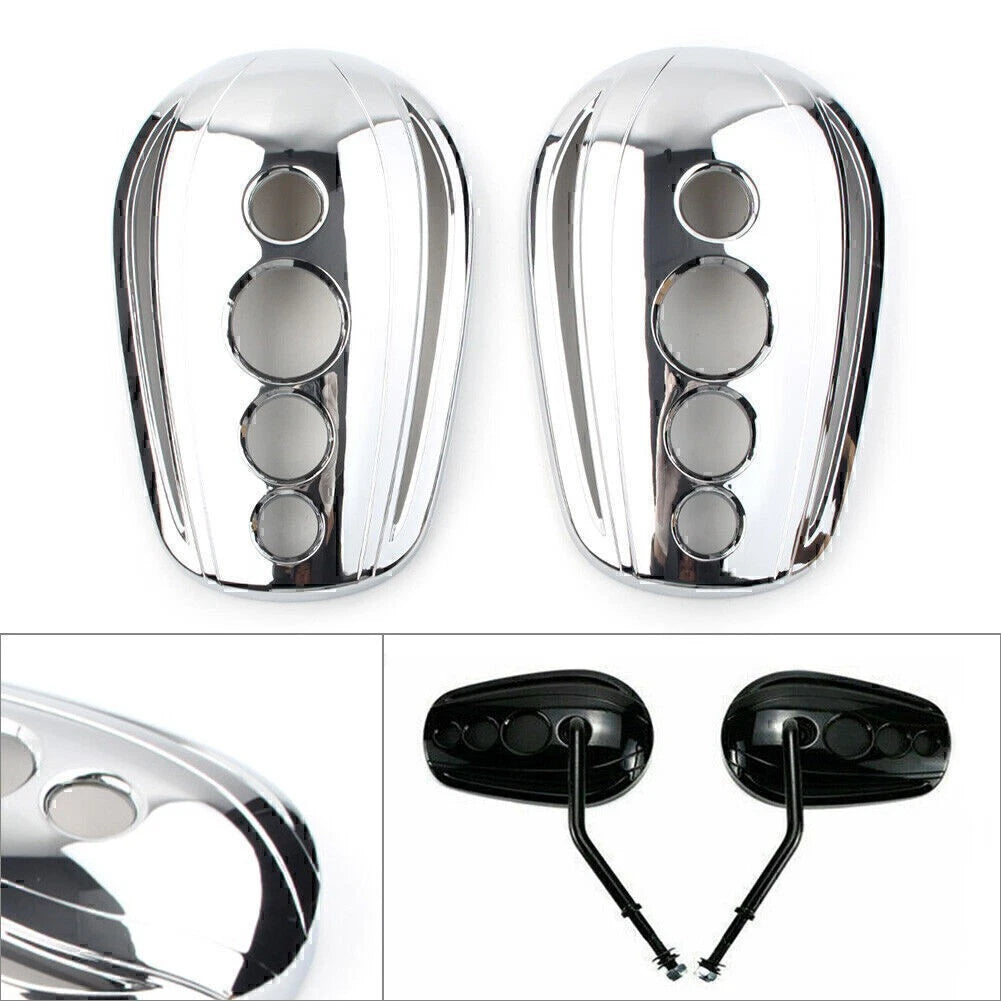 1 Pair Chrome Oval Rear View Mirrors Cover Cap for Harley Dyna Softail Sportster