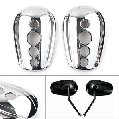 1 Pair Chrome Oval Rear View Mirrors Cover Cap for Harley Dyna Softail Sportster
