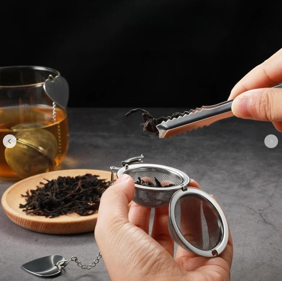 2X Stainless Steel Round Tea Infuser Set with Heart Pendant Clip