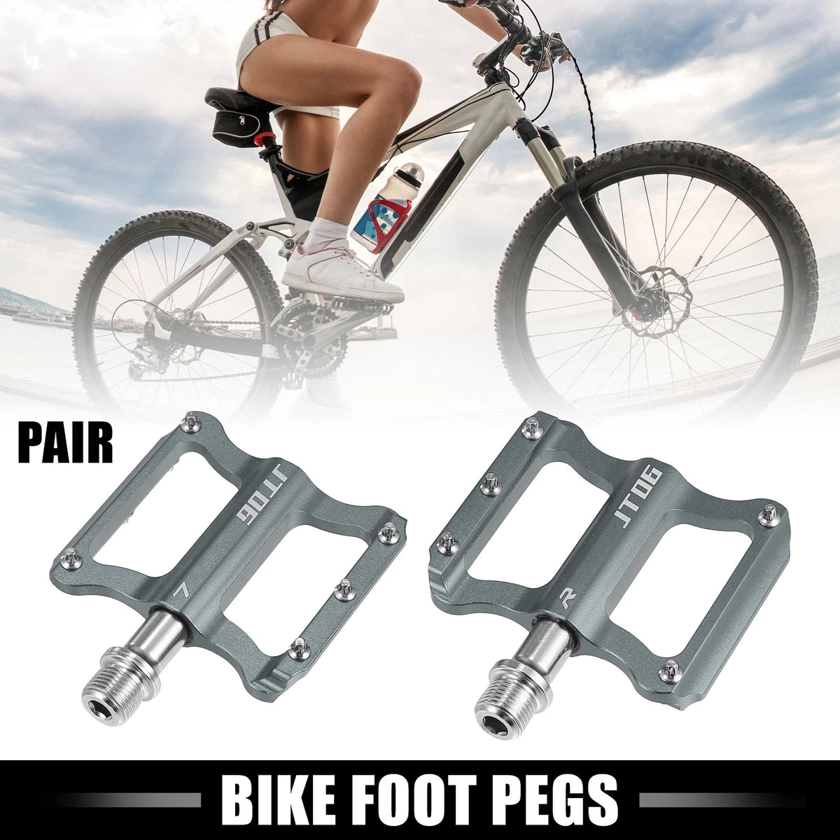 Rear Foot Pegs Pair Aluminum Alloy for Fit 9/16 Axle MTB (Titanium Tone)