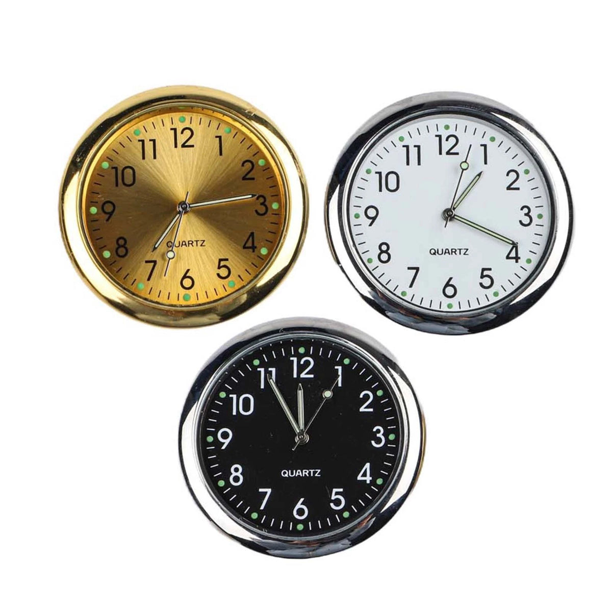 3 Pack Dashboard Clocks for Car (40mm, Luminous Hands)
