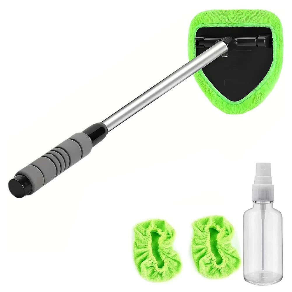 Extended Reach Window Cleaner Tool with Dual Fabric Covers for Vehicles