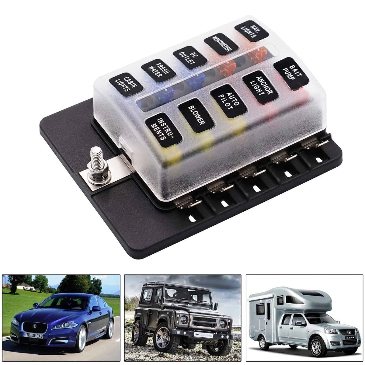 10 Way LED Fuse Block Holder for Auto Car Boat (DC 32V)