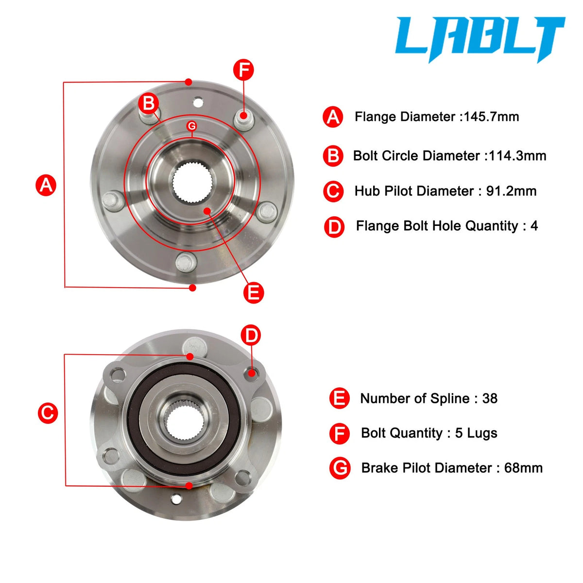 Front & Rear Wheel Bearing Hub Assembly for Ford Taurus Flex Lincoln MKS MKT (2009–2019)