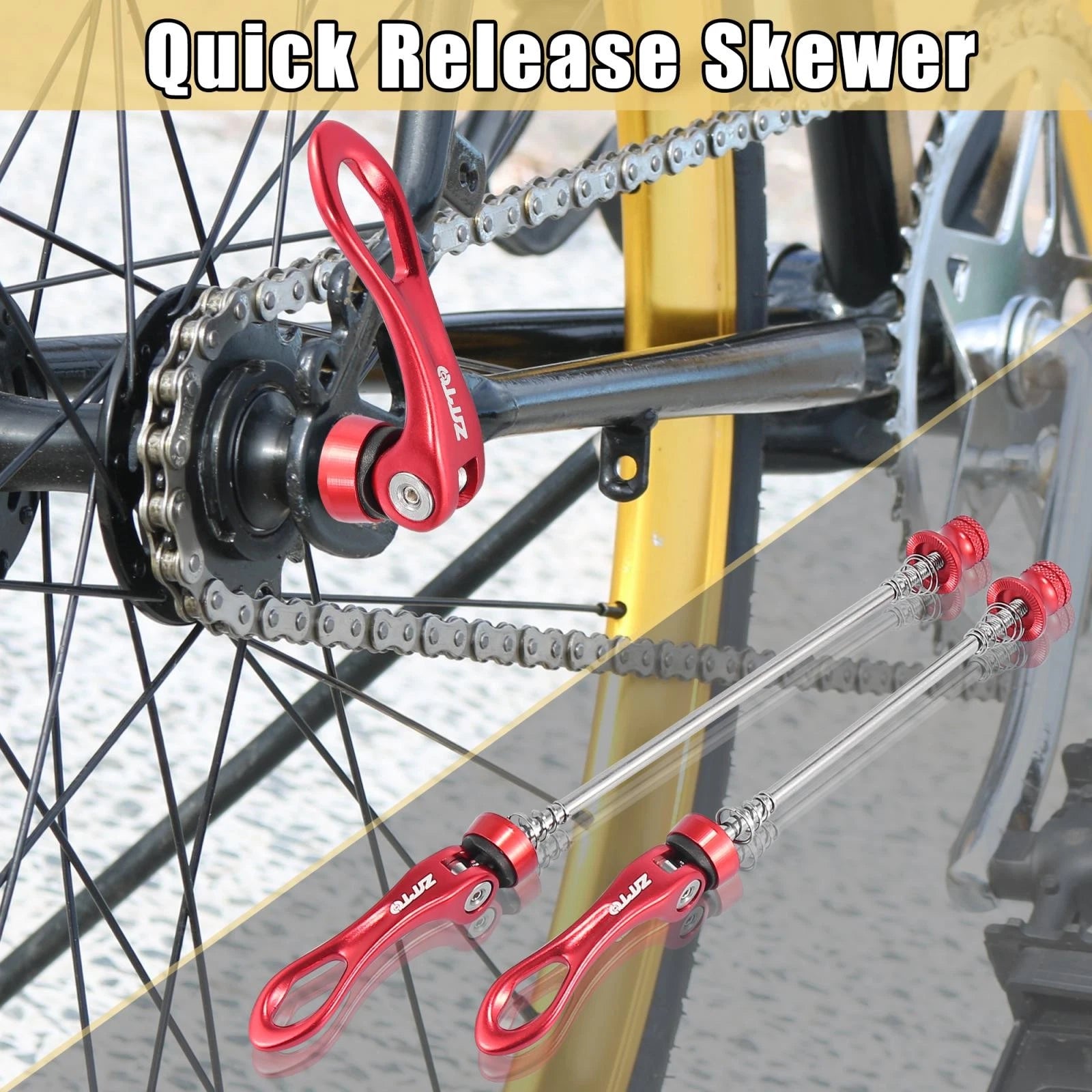 2Pc Quick Release Skewers Set for Bicycle Front Rear Wheel Hub (Red)